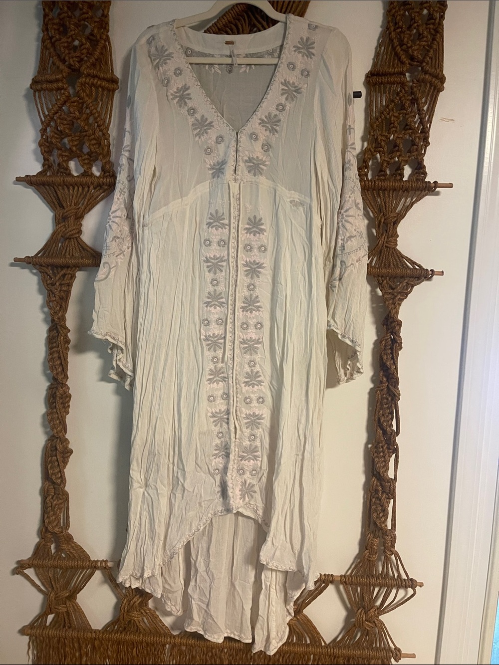 FREE PEOPLE Cream Embroidered Boho Tunic Dress